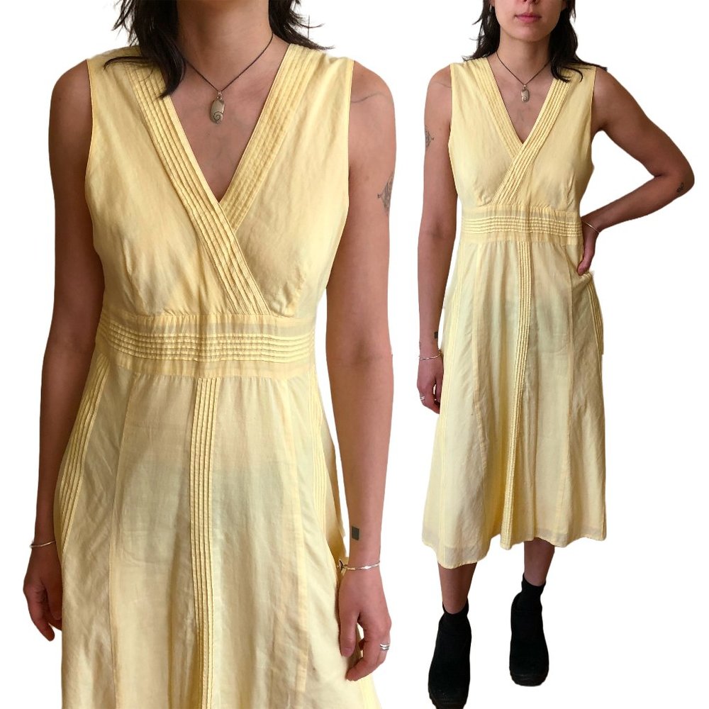 Eddie Bauer Pastel Yellow Fit & Flare Cotton V-Neck Tank Midi Dress Tall Size 6